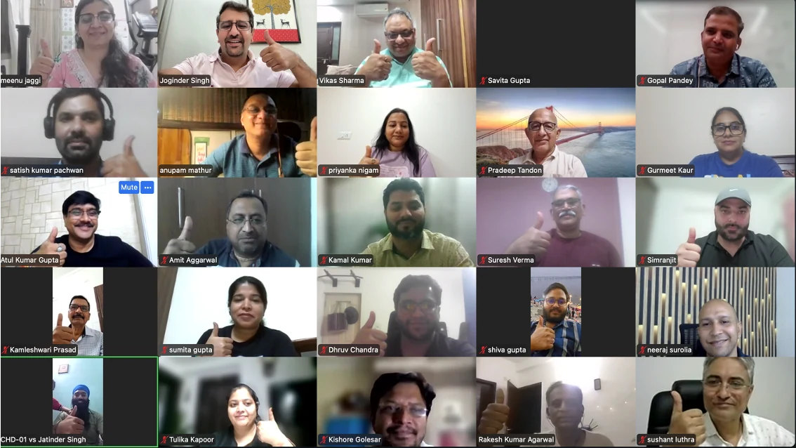 Akoona webinar participants celebrating together on a video call